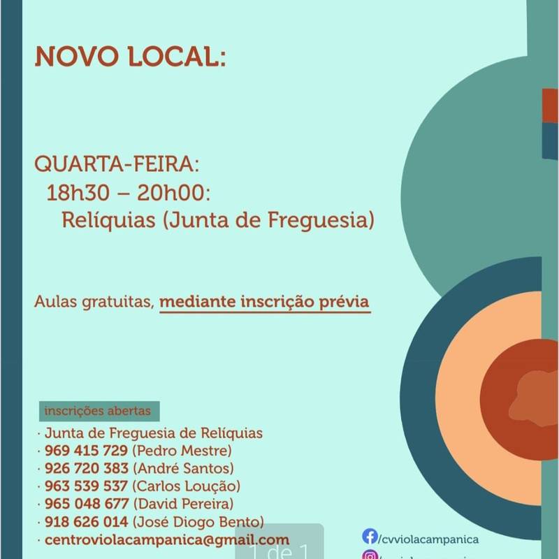 Aulas Gratuitas de Viola Campaniça em Relíquias
