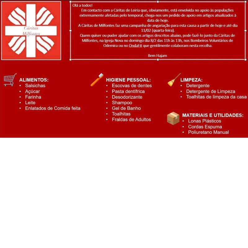 A Caritas Milfontes está a recolher donativos